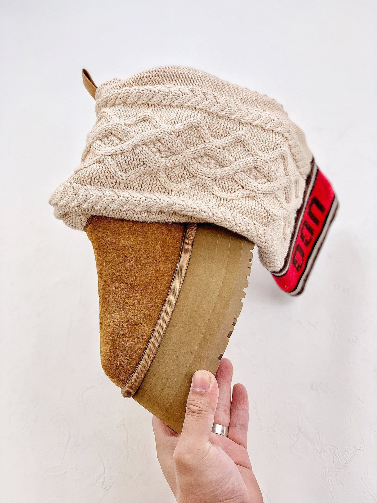 UGG 1144045 Stivali Scanalati di lana con logo in pelle scamosciata colore cammello 35-40 My Store