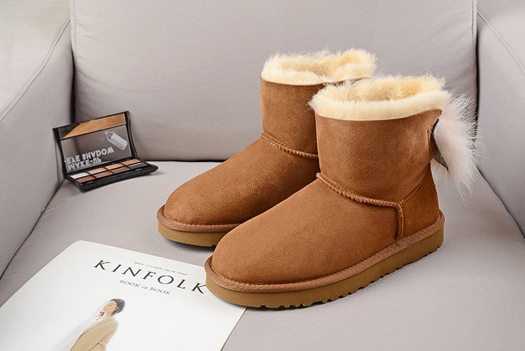 UGG Fluff Bow Mini Boots Chestnut
