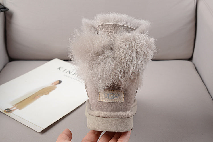UGG Fluff Bow Mini Boots Grey