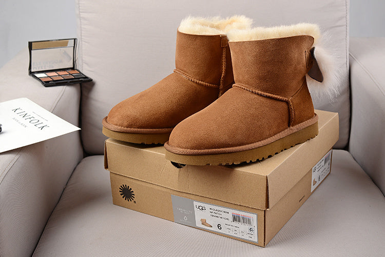UGG Fluff Bow Mini Boots Chestnut