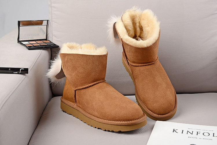 UGG Fluff Bow Mini Boots Chestnut