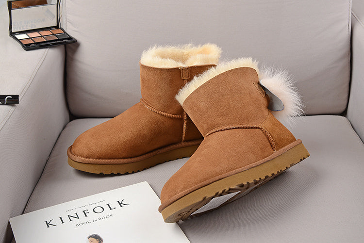 UGG Fluff Bow Mini Boots Chestnut