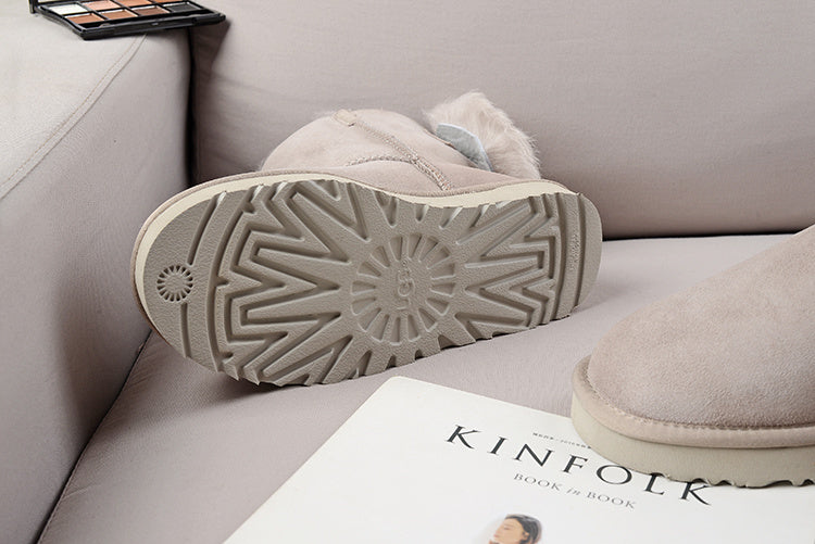 UGG Fluff Bow Mini Boots Grey
