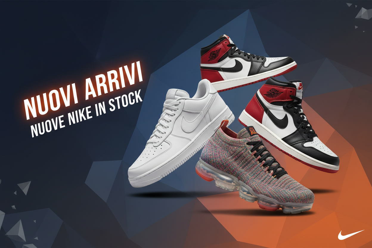 creami una cover , per mostrare l'arrivo in inventario  di nuove sneakers nike